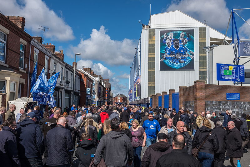 everton fans heading up to the ground before a game